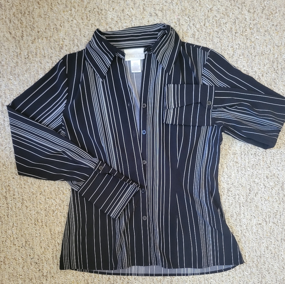 Women's Black striped Button down shirt size small